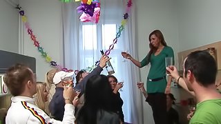 A birthday party ends up becoming a wild group sex party