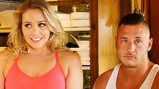 Mia Malkova and Olive Glass fucked by two men in a kitchen
