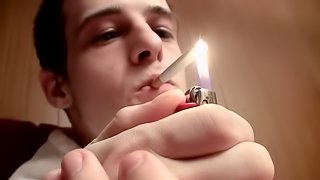 Deviant twink Brian Strowkes smokes and strokes like a pro