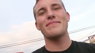 Gay gloryhole blowjob video with Alex Andrews and Cody Weaver