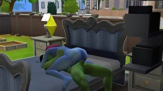 the black Hulk and Smurffet Sims 4