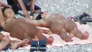 Nudist beach porno, 3 naked chicks nice boobs, pussy and tats