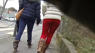 Candid - Nice Ass In Tight Red Pants And Boots