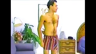 Boyfrend spanked in pants by super sexy golden-haired!